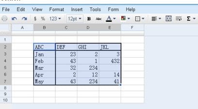 excel spreadsheet in Google Doc 