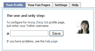 configure Facebook profile to receive Twitter updates