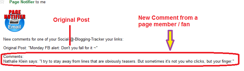 email notification from page notifier of a new comment
