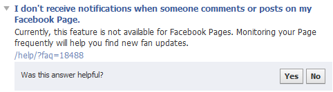 help center response on notification for facebook page