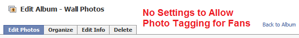 no settings to allow fans to tag photos in facebook page
