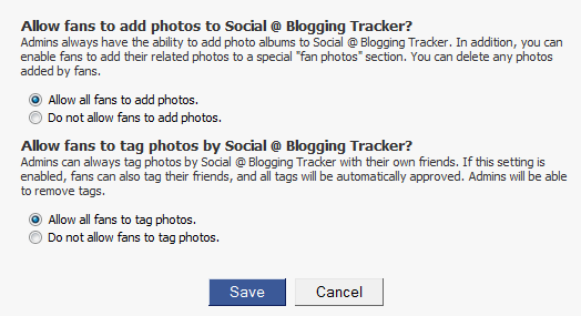 photo settings to allow fans to add or tag photos in facebook page