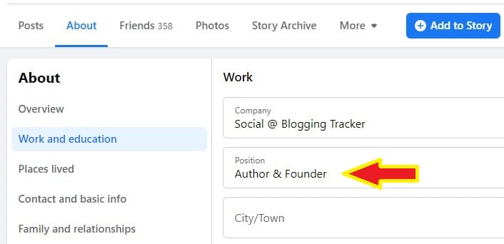 Type Work Position on Facebook