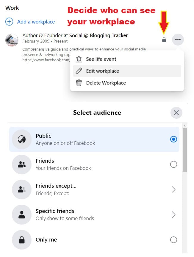 make sure workplace is visible on profile