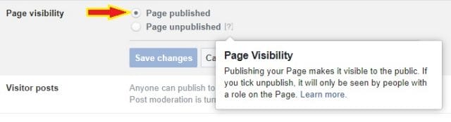 set your Facebook page to be published