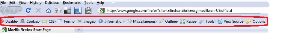 web developer toolbar installed to firefox