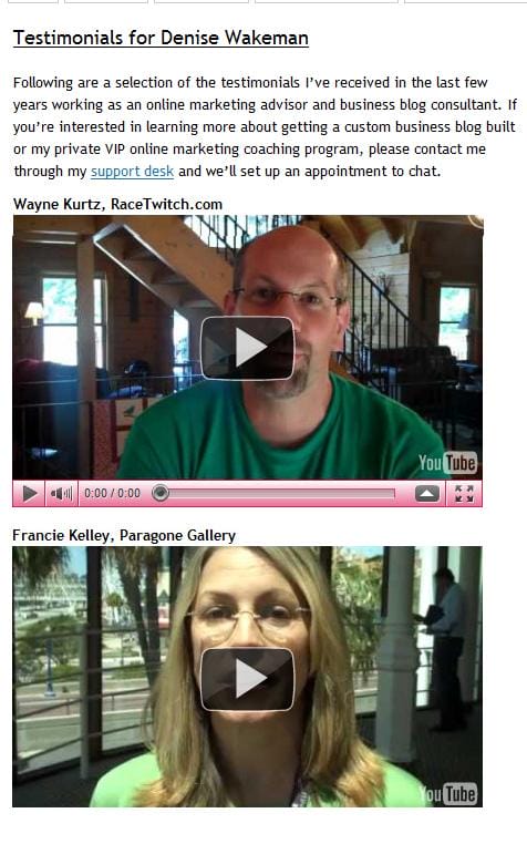 video testimonials from clients