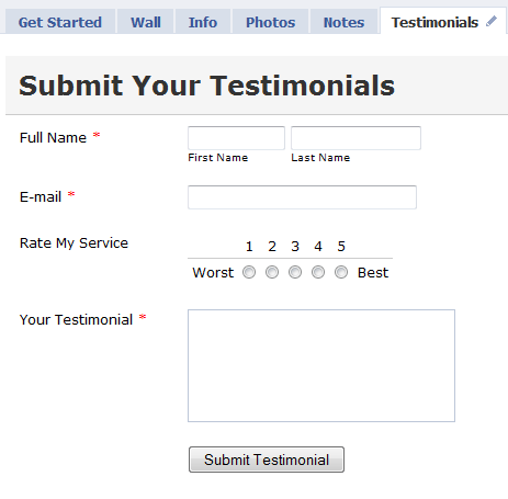 testimonial submission in fan page