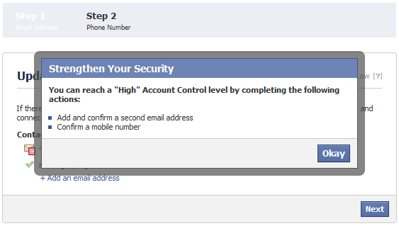 update security level of your personal account