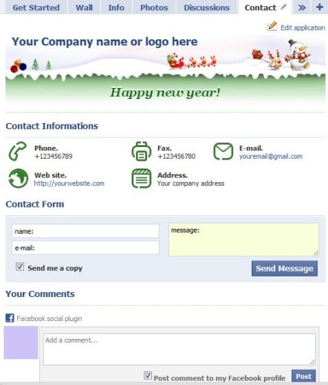 Contact tab for facebook page