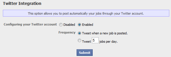 twitter integration and posting frequency for your new job