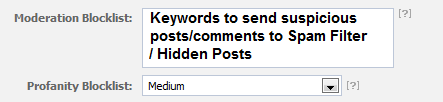 moderation blacklist to control spam on page