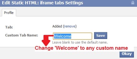 change Welcome tab to any custom tab name