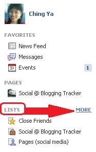 lists at your facebook home sidebar