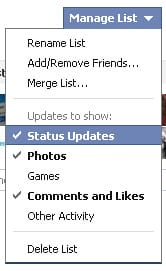 types of updates for your facebook page list