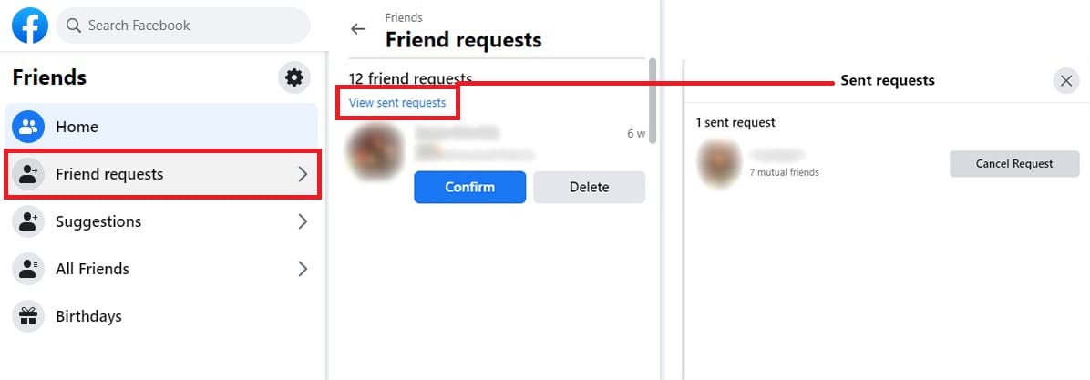 View sent facebook friend requests