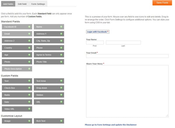 form settings