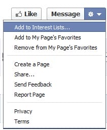 add facebook page to interest list