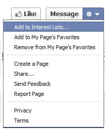add page to interest list add facebook page to interest list