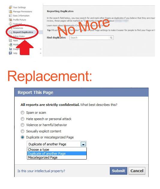 report duplicate page on facebook