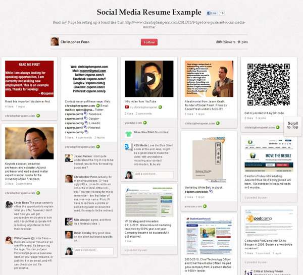 social media resume on pinterest