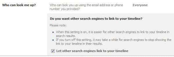 allow search engine link to your timeline