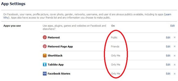 facebook app settings