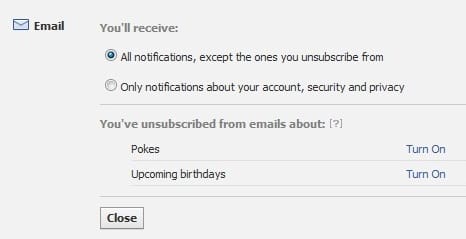 facebook email notification settings