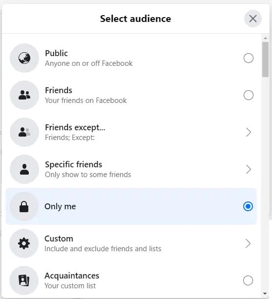 7 select facebook audience for privacy settings
