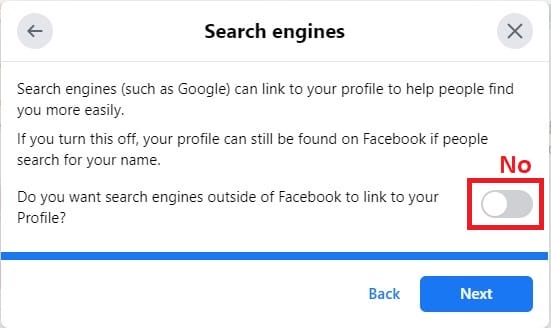 prevent search engine from listing facebook profile