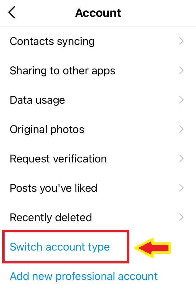 switch Instagram account type