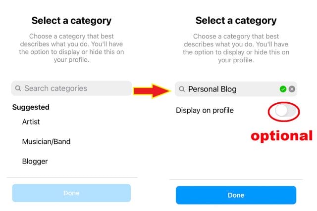 display category on your instagram profile