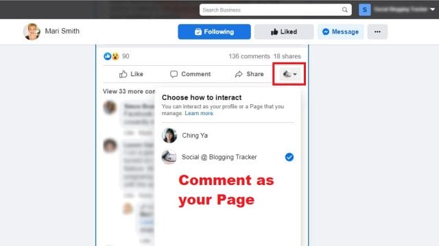 comment as your page or profile