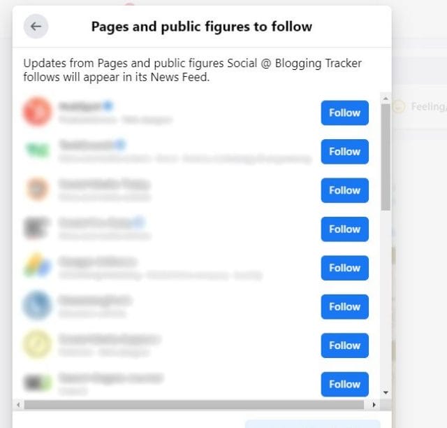 suggestion of facebook pages to follow