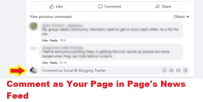 comment as own page in page news feed