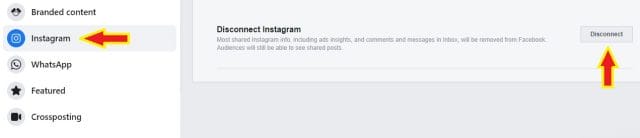 disconnect instagram acc from facebook page
