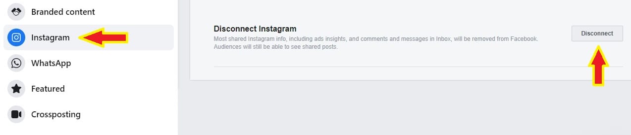 disconnect instagram acc from facebook page