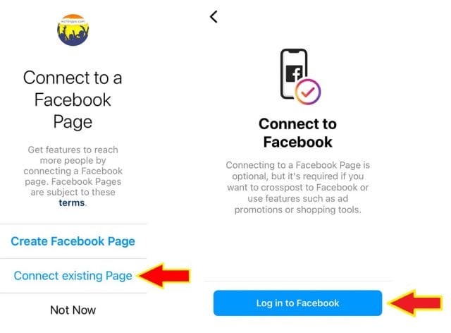 instagram connect to a facebook page