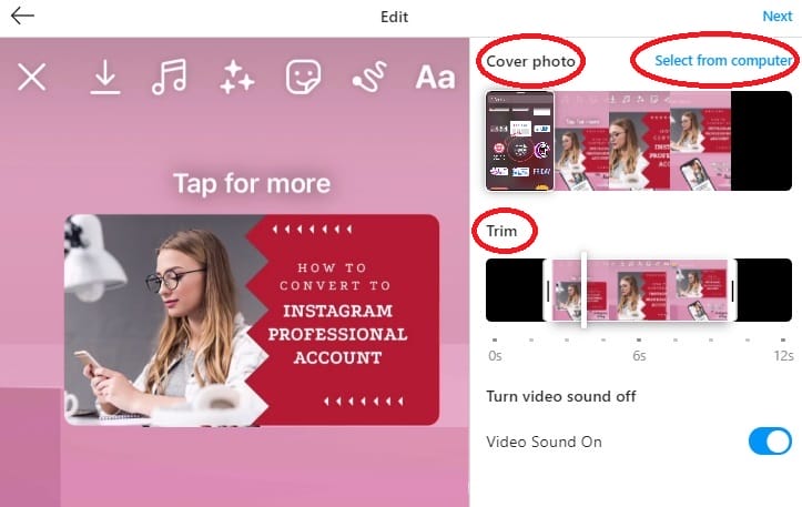 Instagram video cover or trim