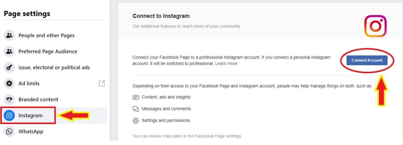 Connect Instagram acc from Facebook Page