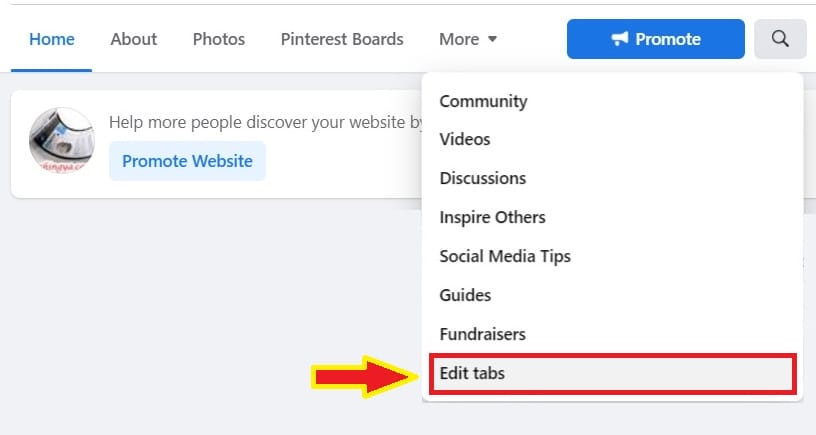 1 facebook page edit tabs