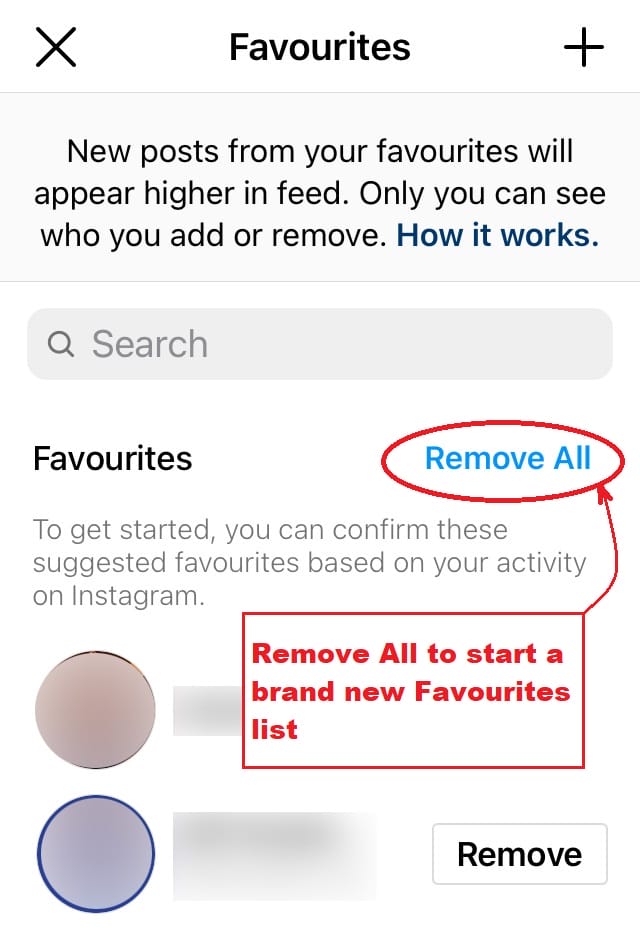 Remove all to start a new favourites list