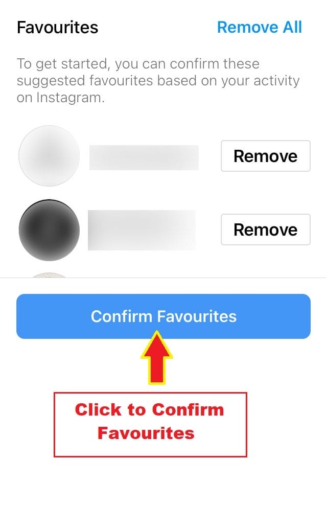 confirm favourites after adding Instagram accounts
