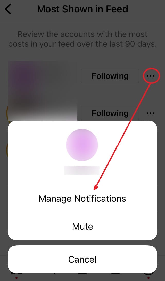 manage notifications for instagram acc