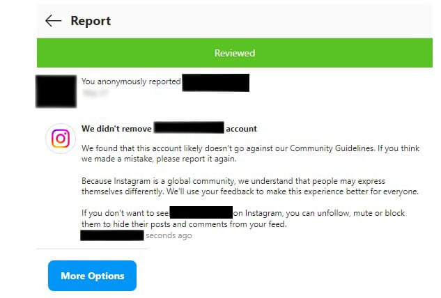 review the instagram decision on your report