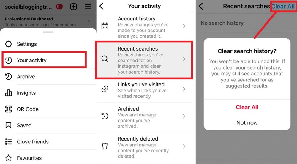 how to Clear You Instagram Search History