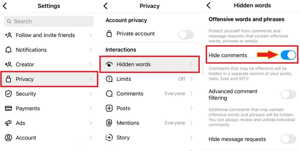 How to Hide offensive words on Instagram
