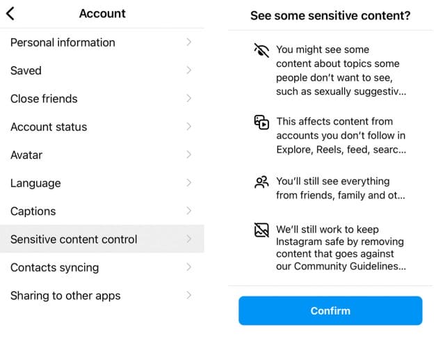Instagram sensitive content control