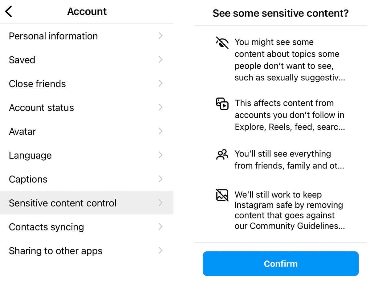 Instagram sensitive content control