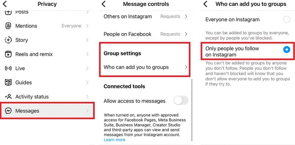 how to stop someone from add you to instagram group chat